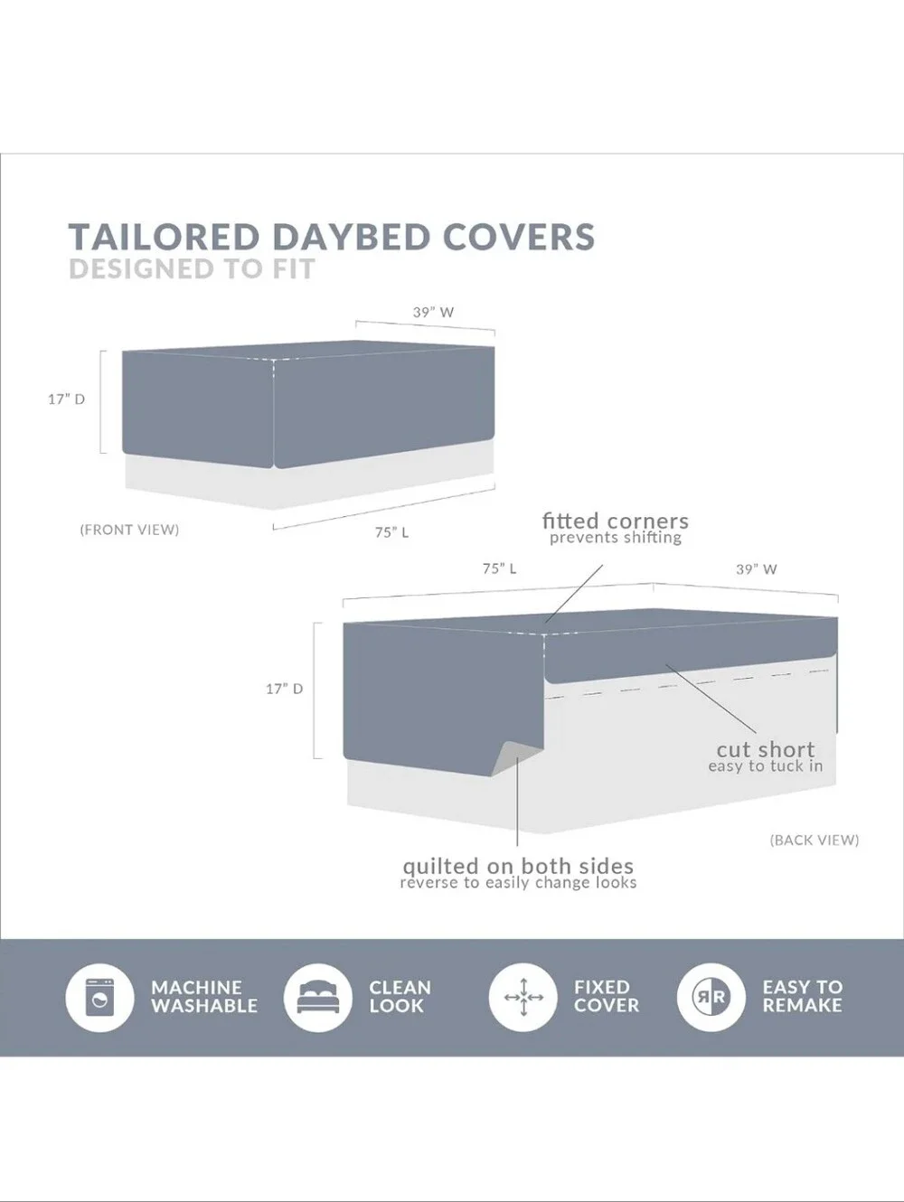 Madison Park Double Sided Quilting Quilted Blue Daybed Cover Set, 6pc